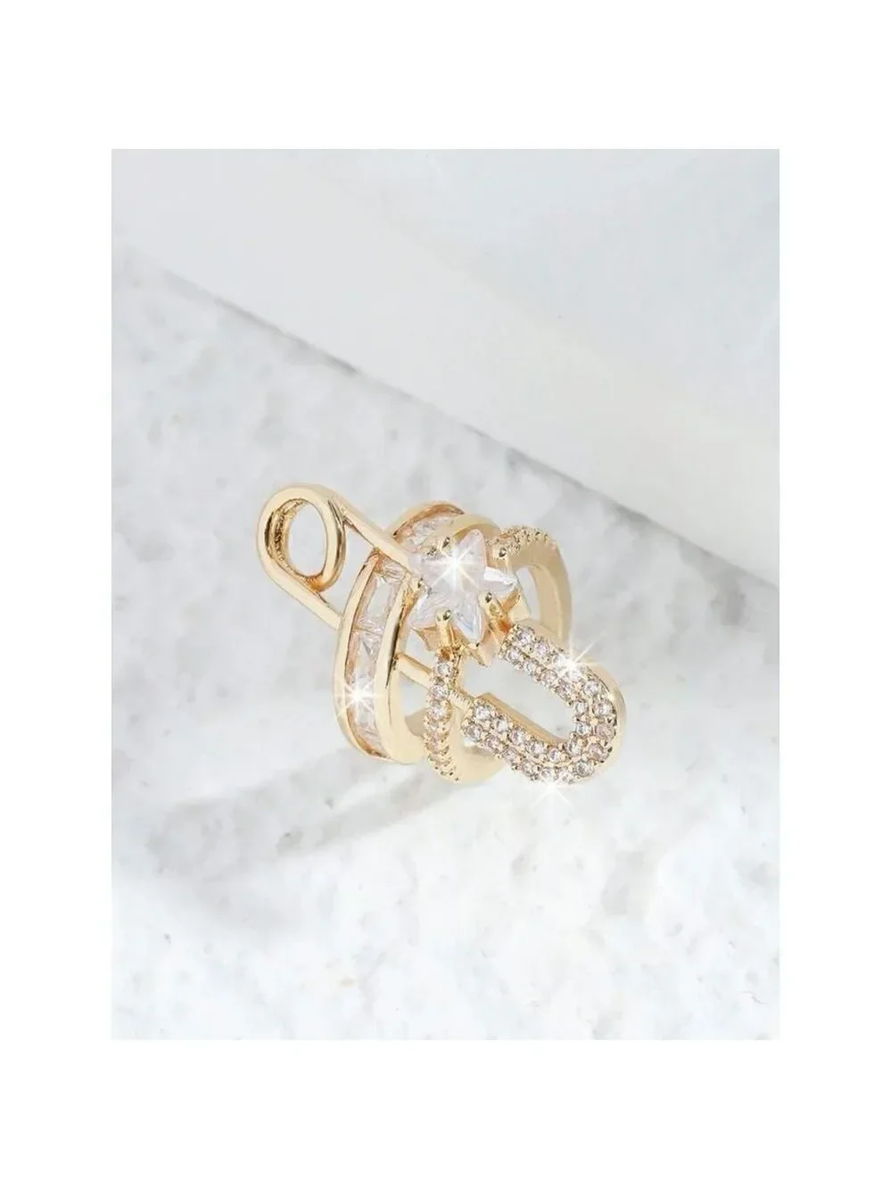 Gold color cuff earring fashionable rhinestone design trendy style 1 piece